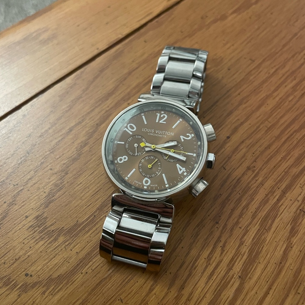 Louis Vuitton Silver and Brown Chronograph Watch